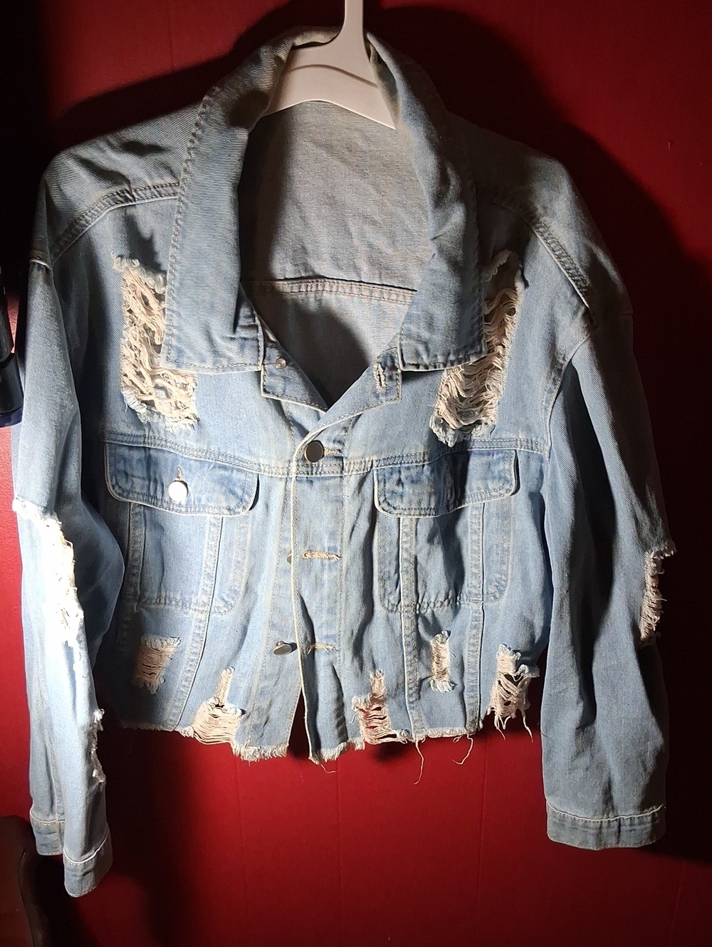 SHEIN Light Blue Distressed Denim Jacket
